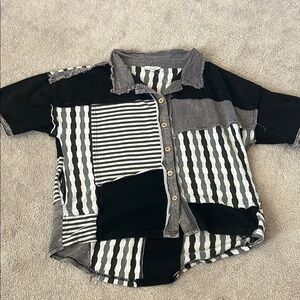 Oli & Hali Patchwork Button Down Shirt - Black and Gray